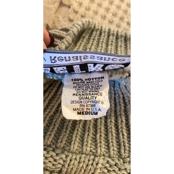 Retro Cable Knit Womens Sweater Crew Neck Soft Sage Green Size Medium Unique - Picture 10 of 12